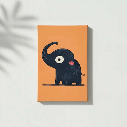 Illustration d'un éléphant mignon avec une grande oreille et une queue enroulée, sur fond orange, idéale pour une chambre enfantine.