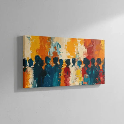 Un groupe de silhouettes colorées dans une explosion de couleurs vives, parfait pour apporter une touche dynamique à votre salon ou bureau.