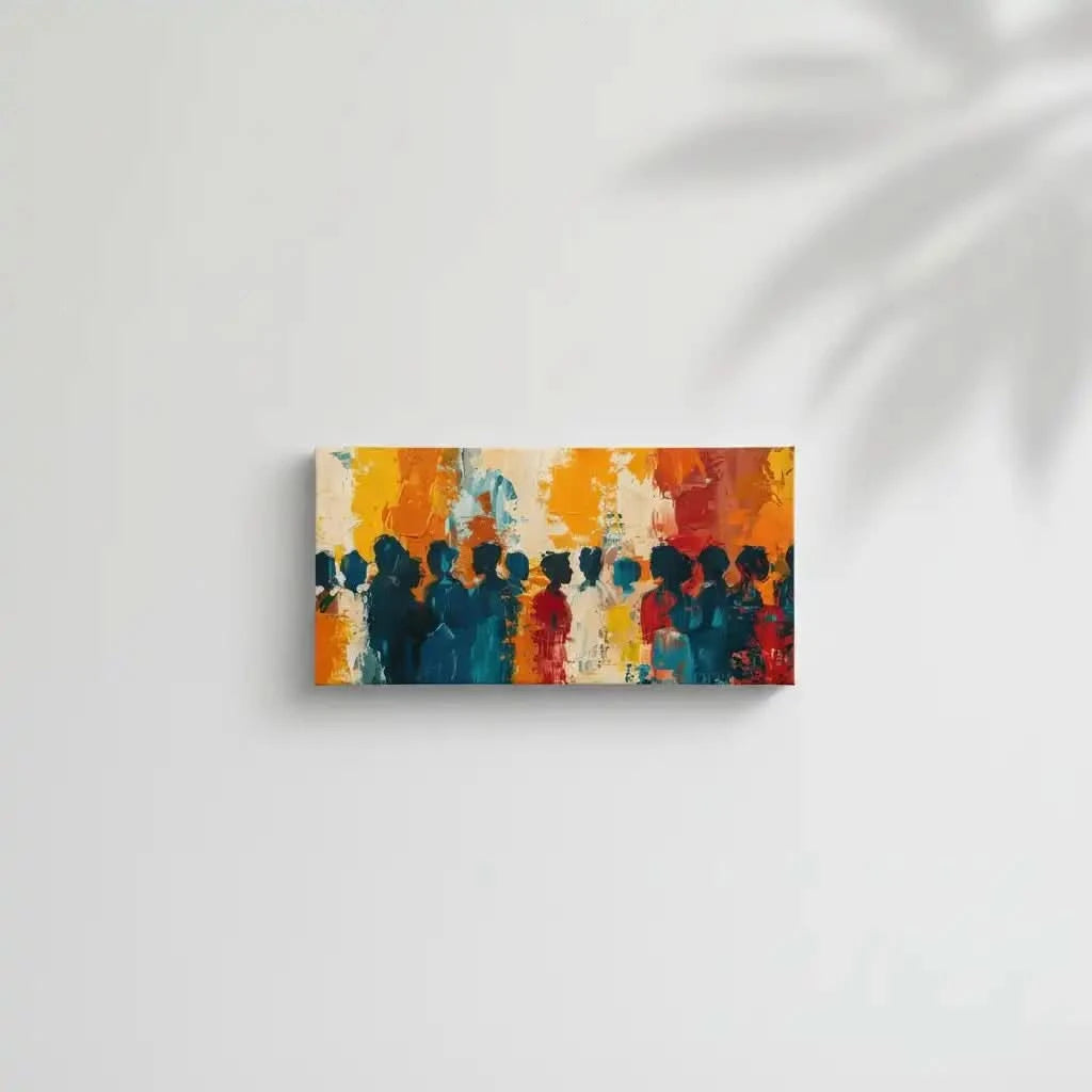 Un groupe de silhouettes colorées dans une explosion de couleurs vives, parfait pour apporter une touche dynamique à votre salon ou bureau.