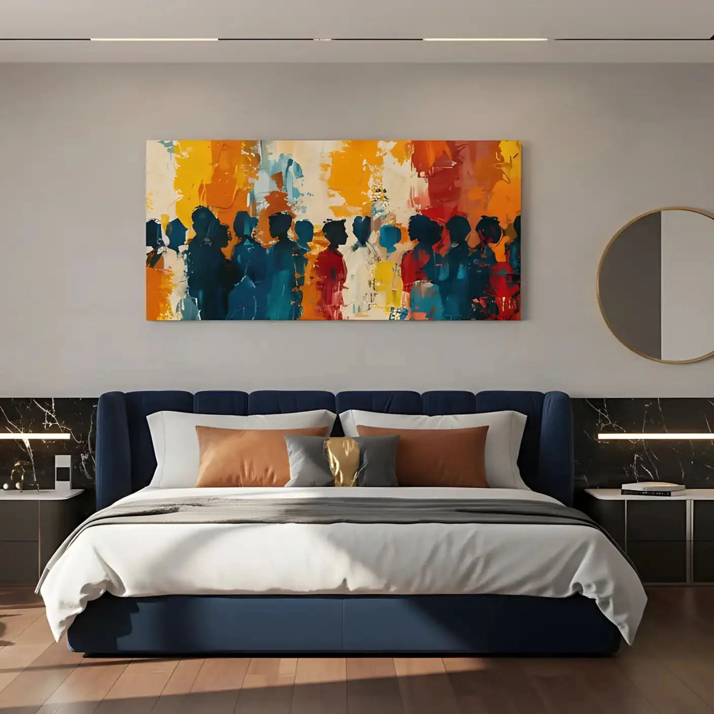 Un groupe de silhouettes colorées dans une explosion de couleurs vives, parfait pour apporter une touche dynamique à votre salon ou bureau.