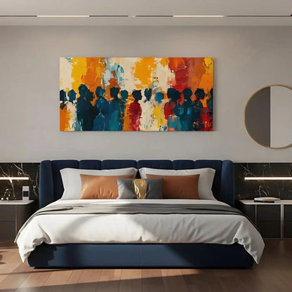 Un groupe de silhouettes colorées dans une explosion de couleurs vives, parfait pour apporter une touche dynamique à votre salon ou bureau.