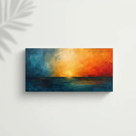 Une mer calme baignée par des couleurs chaudes et apaisantes, idéale pour créer une ambiance sereine dans votre salon ou chambre.