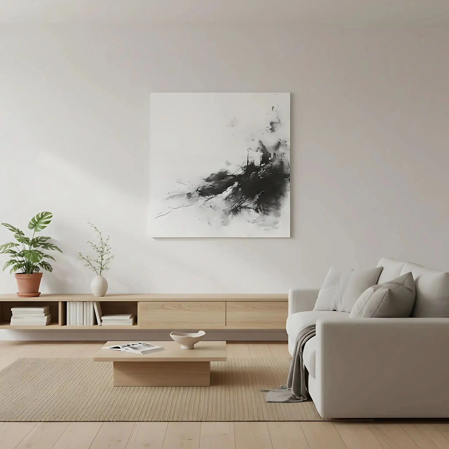 Oeuvre abstraite jouant avec des ombres et des lumières, apportant une touche de profondeur et de mystère à la décoration intérieure.