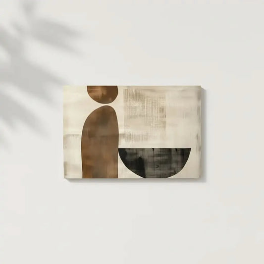 Une oeuvre abstraite avec des formes géométriques et des couleurs neutres, parfaite pour un salon ou un bureau moderne.