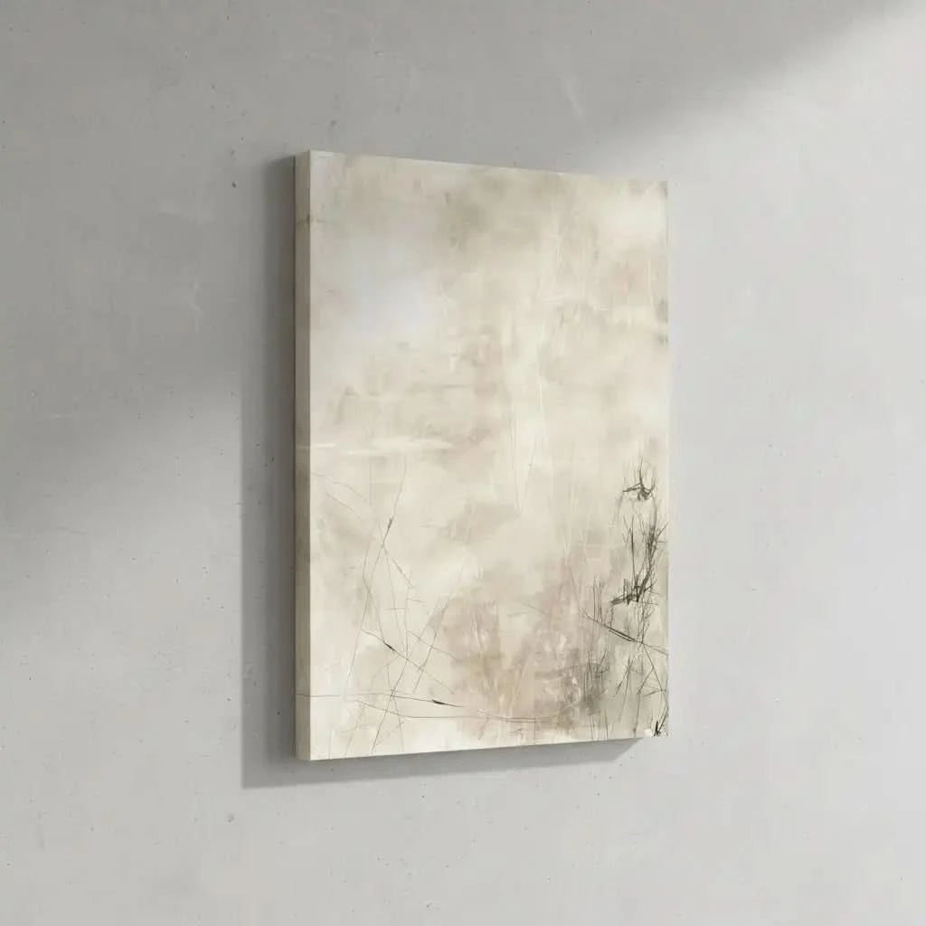 Abstraction douce avec des lignes invisibles et des textures subtiles, créant un mystère tranquille et une ambiance minimaliste, parfaite pour une décoration moderne.
