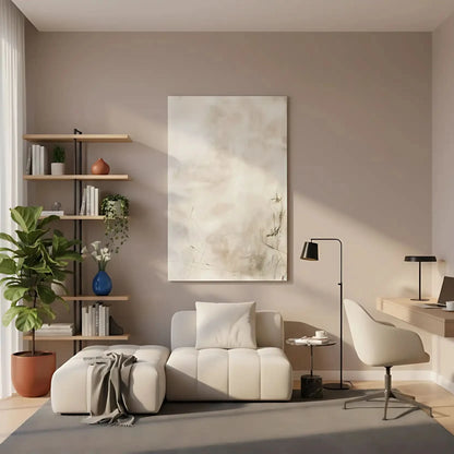 Abstraction douce avec des lignes invisibles et des textures subtiles, créant un mystère tranquille et une ambiance minimaliste, parfaite pour une décoration moderne.