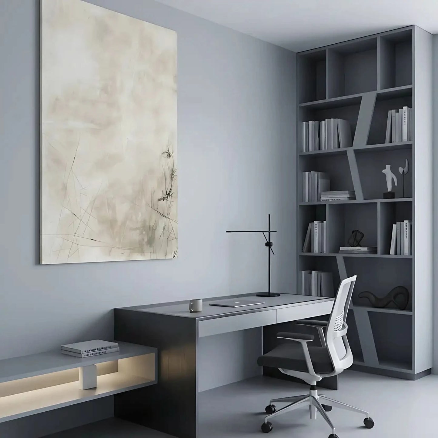 Abstraction douce avec des lignes invisibles et des textures subtiles, créant un mystère tranquille et une ambiance minimaliste, parfaite pour une décoration moderne.