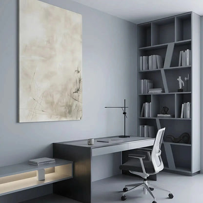 Abstraction douce avec des lignes invisibles et des textures subtiles, créant un mystère tranquille et une ambiance minimaliste, parfaite pour une décoration moderne.