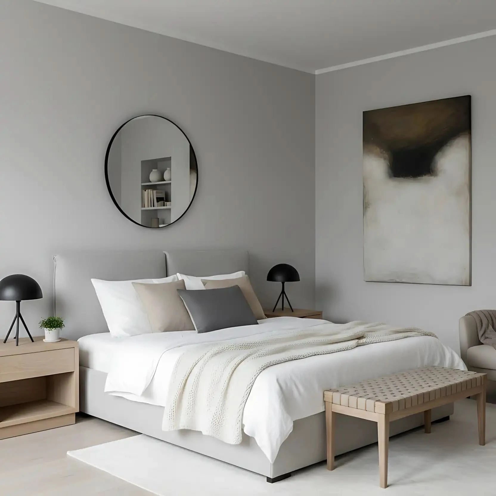 Tableau abstrait en tons beige et brun avec ombres profondes. Atmosphère mystique, idéal pour un salon moderne.