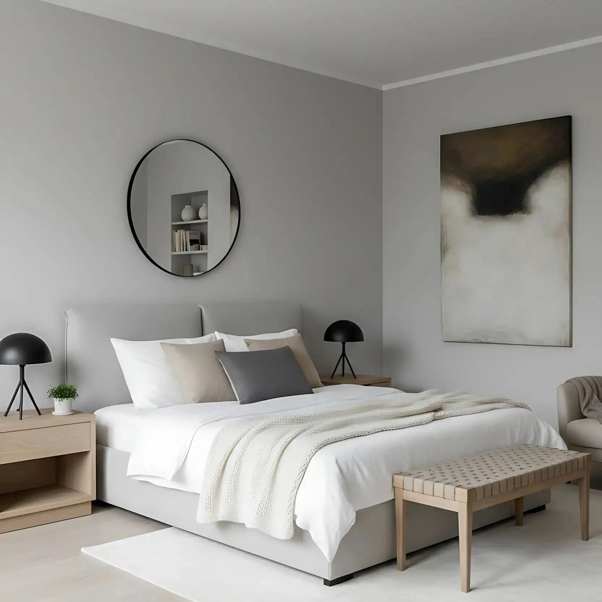 Tableau abstrait en tons beige et brun avec ombres profondes. Atmosphère mystique, idéal pour un salon moderne.