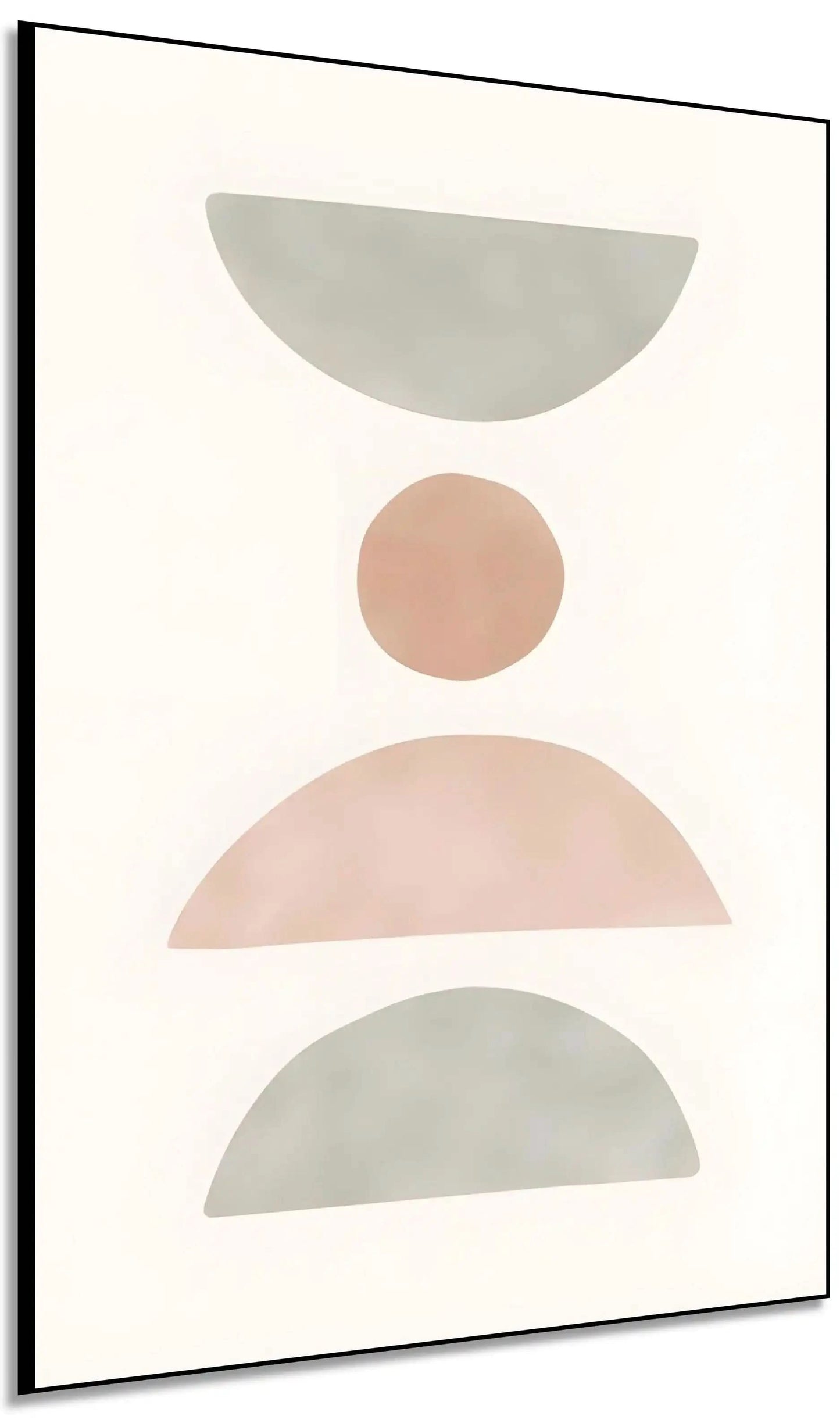 Tableau minimaliste avec formes géométriques pastel, ambiance sereine et équilibrée, idéal pour bureau ou salon moderne.