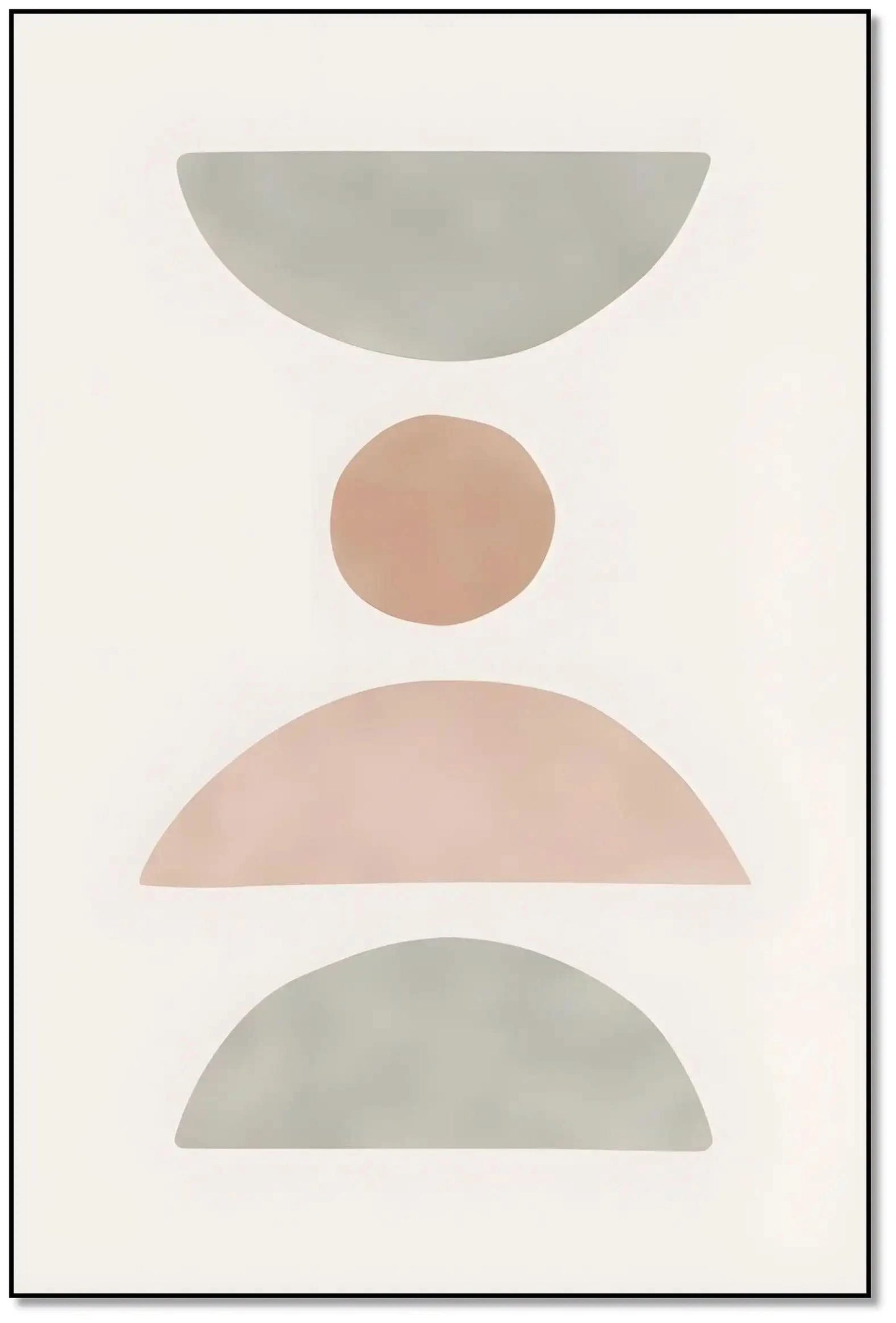 Tableau minimaliste avec formes géométriques pastel, ambiance sereine et équilibrée, idéal pour bureau ou salon moderne.