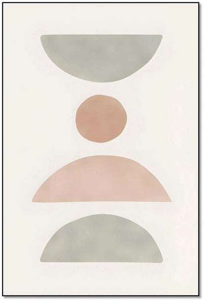 Tableau minimaliste avec formes géométriques pastel, ambiance sereine et équilibrée, idéal pour bureau ou salon moderne.