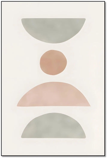 Tableau minimaliste avec formes géométriques pastel, ambiance sereine et équilibrée, idéal pour bureau ou salon moderne.