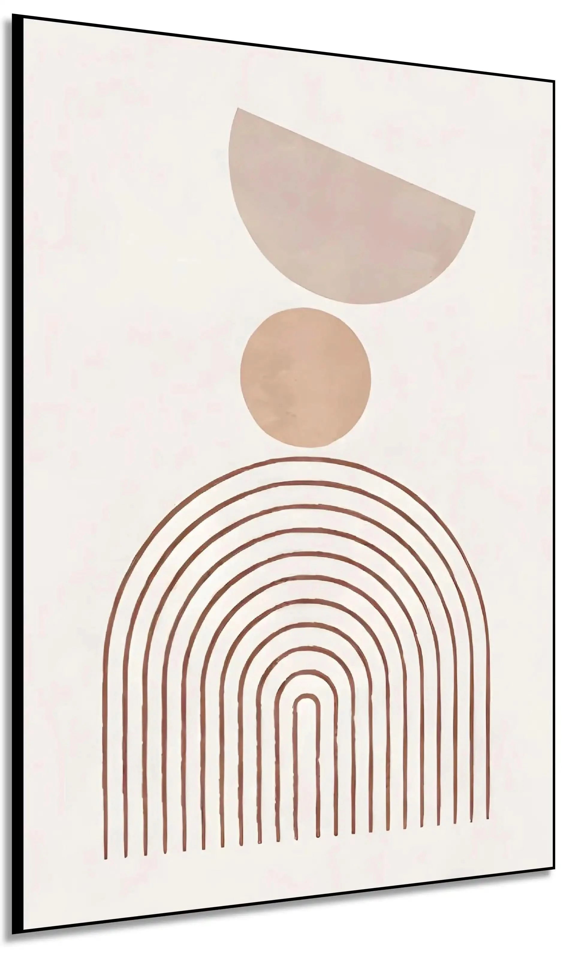 Œuvre minimaliste avec formes géométriques en beige, ambiance sereine et équilibrée, idéale pour salon ou bureau moderne.