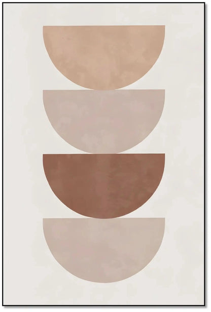 Œuvre minimaliste avec demi-cercles beige et marron, ambiance sereine et élégante pour salon ou bureau moderne.