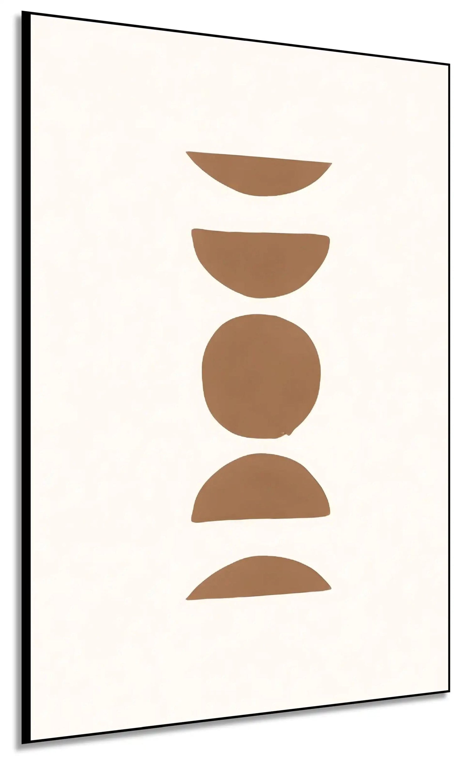 Peinture minimaliste avec formes géométriques brunes sur fond blanc, ambiance zen et équilibrée pour salon ou bureau moderne.