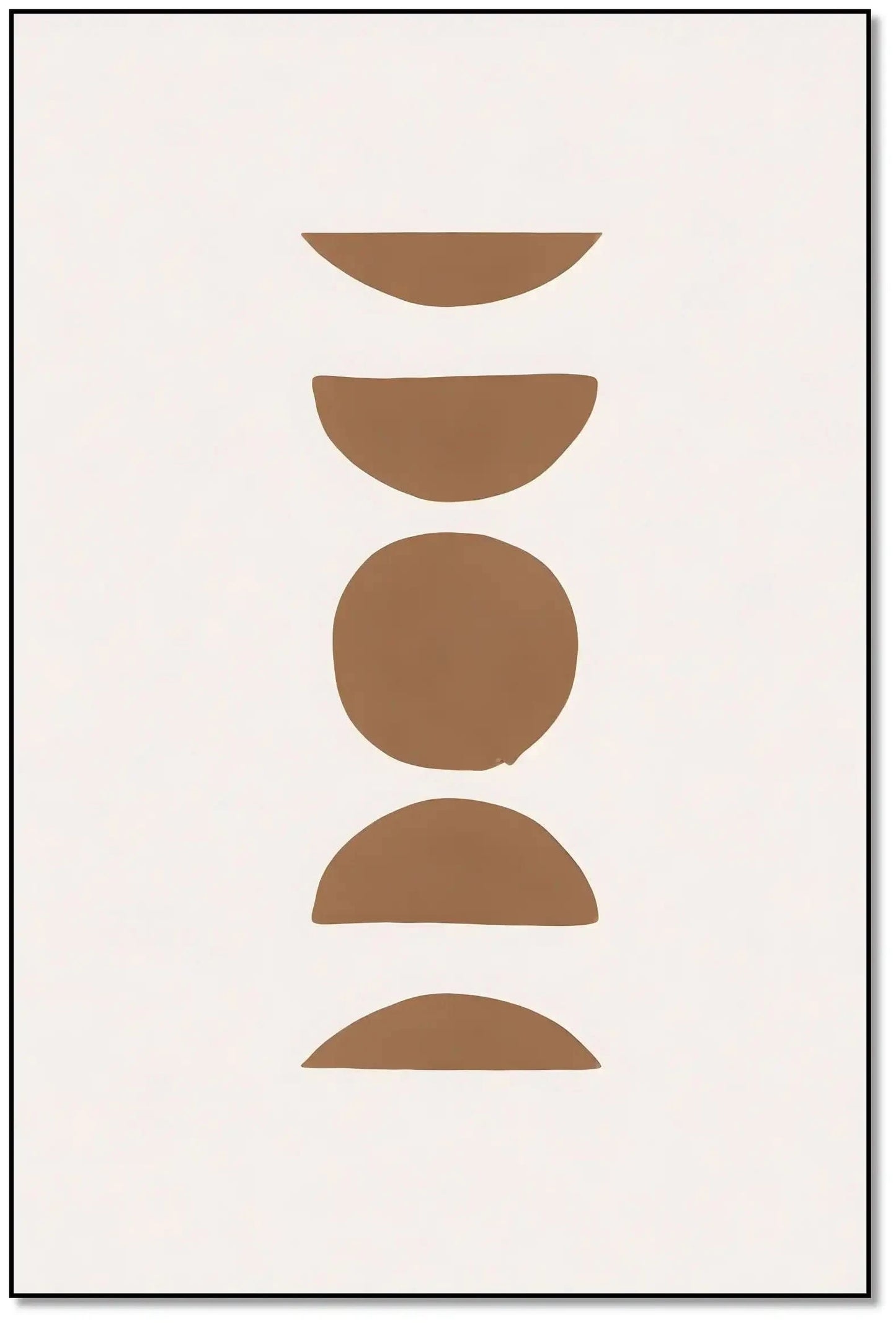 Peinture minimaliste avec formes géométriques brunes sur fond blanc, ambiance zen et équilibrée pour salon ou bureau moderne.