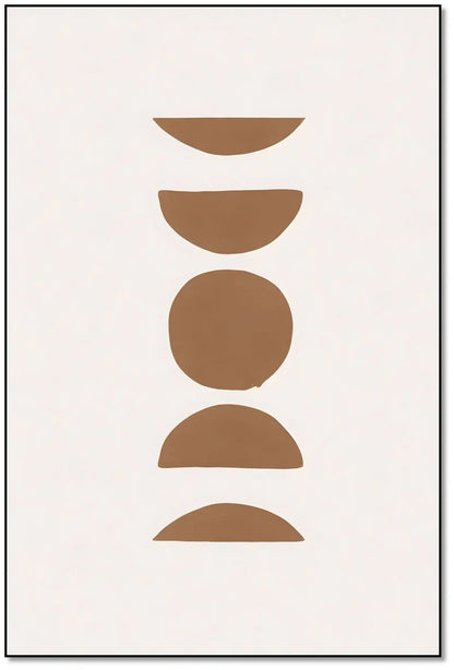 Peinture minimaliste avec formes géométriques brunes sur fond blanc, ambiance zen et équilibrée pour salon ou bureau moderne.