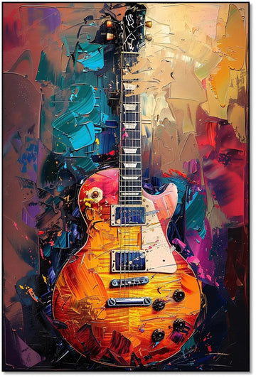 Illustration d'une guitare électrique avec des couleurs vibrantes, apportant une atmosphère dynamique et énergique à la décoration.