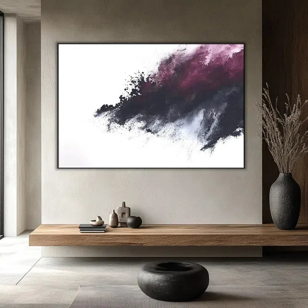 Flamme abstraite avec des couleurs noires et rouges, évoquant énergie brute et mystère, idéale pour un salon moderne et un décor contemporain.