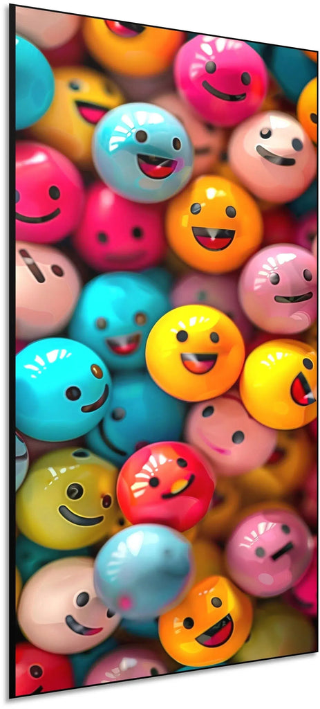 Des boules colorées avec des visages souriants, créant une explosion de joie et de couleur, parfait pour espace enfantine.