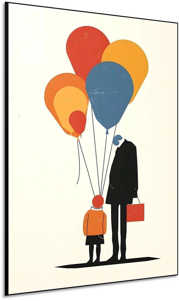 Illustration d'une famille reliée par des ballons colorés, symbolisant l'amour et la connexion profonde.