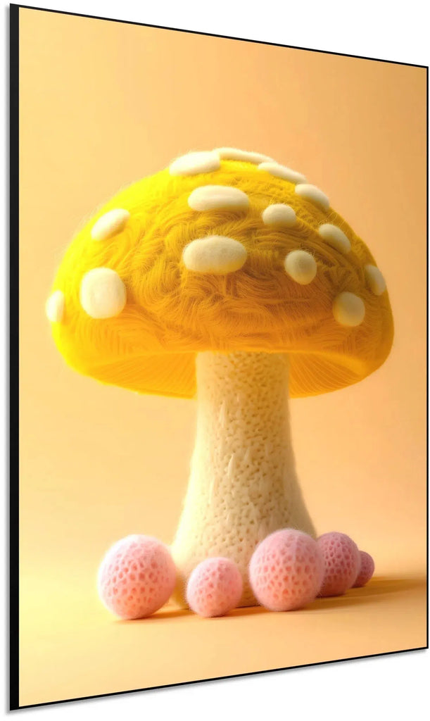 Illustration d'un champignon doux et coloré avec des formes arrondies et des textures apaisantes, créant une atmosphère sereine.