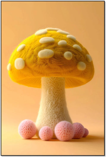 Illustration d'un champignon doux et coloré avec des formes arrondies et des textures apaisantes, créant une atmosphère sereine.