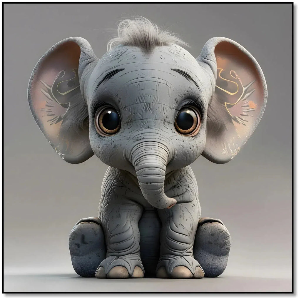 Illustration d'un éléphant adorable, apportant une touche de douceur et de confort à la décoration intérieure.