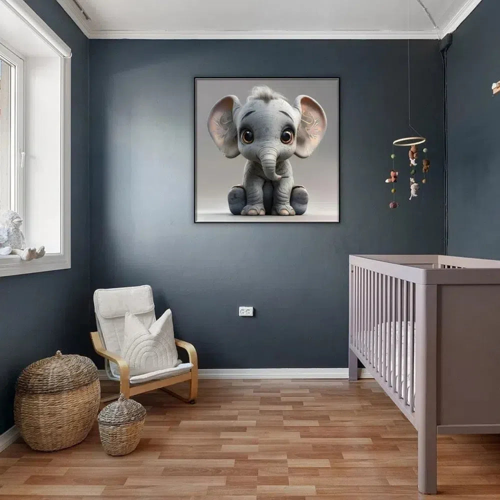 Illustration d'un éléphant adorable, apportant une touche de douceur et de confort à la décoration intérieure.