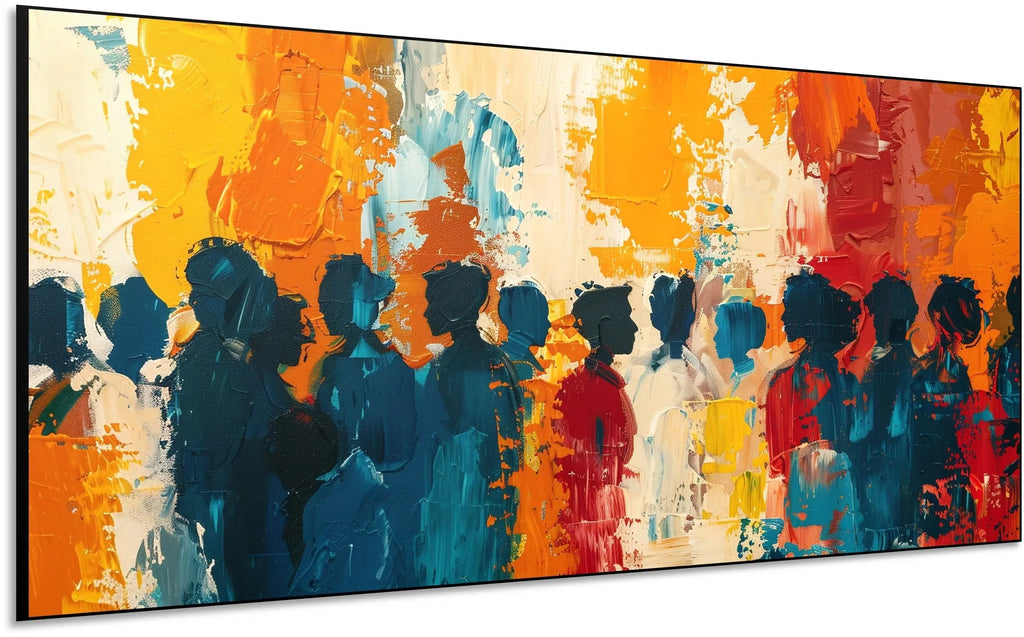 Un groupe de silhouettes colorées dans une explosion de couleurs vives, parfait pour apporter une touche dynamique à votre salon ou bureau.